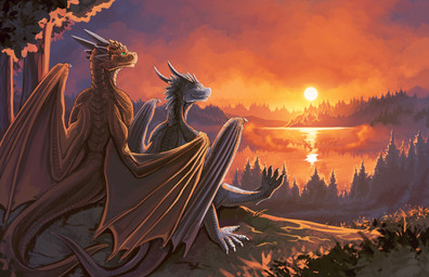 5_fingers anthro day detailed_background detailed_scales duo female fingers green_eyes male membrane_(anatomy) membranous_wings nude scales sitting sun tail wings chromamancer european_mythology mythology dragon mythological_creature mythological_scalie scalie western_dragon absurd_res detailed hi_res