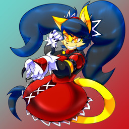 5_fingers anthro black_hair black_nose black_tail_tip breasts claws clothing dipstick_tail dress eyelashes eyeshadow female female_anthro fighting_pose fingers fur gradient_background grin hair half-closed_eyes makeup markings narrowed_eyes pose purple_eyeshadow red_clothing red_dress simple_background smile solo standing tail tail_markings twintails_(hairstyle) yellow_body yellow_fur randomgloves sega sonic_the_fighters sonic_the_hedgehog_(series) honey_the_cat domestic_cat felid feline felis mammal 1:1 hi_res