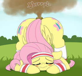 anus big_butt butt cutie_mark dock_(anatomy) ears_down exercise eyes_closed fart fart_cloud fart_fetish female female_farting feral hair onomatopoeia pink_hair pink_tail pivoted_ears raised_tail solo sound_effects spread_legs spreading tail text wavy_mouth wings workout yellow_body dendollae friendship_is_magic hasbro my_little_pony mythology fluttershy_(mlp) equid equine mammal mythological_creature mythological_equine pegasus