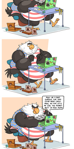 4_toes 5_fingers american_flag anisodactyl anthro avian_feet banana_peel beak belly beverage_can big_belly biped black_body black_claws black_eyebrows black_feathers bodily_fluids bottomwear box chair claws clothed clothing computer container digitigrade electronics eyebrows feathers feet fingers front_view frown fully_clothed furniture huge_thighs laptop male multicolored_body multicolored_feathers narrowed_eyes obese obese_anthro obese_male overweight overweight_anthro overweight_male pizza_box scutes sitting solo sweat sweatdrop table tail tail_feathers talons text thick_thighs toe_claws toes topwear two_tone_body two_tone_feathers united_states_of_america white_body white_feathers wide_hips yellow_beak fatdanwich murical_(fatdanwich) accipitrid accipitriform avian bald_eagle bird eagle sea_eagle 2016 dated digital_media_(artwork) english_text hi_res multiple_scenes shaded signature