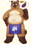 anthro apron apron_only belly blue_eyes brown_body brown_fur clothed clothing eggplant food fruit fur male moobs navel nipples overweight plant solo standing topless topless_anthro who_corals animal_crossing nintendo tom_nook_(animal_crossing) canid canine mammal raccoon_dog tanuki absurd_res hi_res