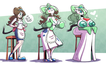 accessory anthro apron areola big_areola big_breasts blue_bottomwear blue_clothing blue_eyes blue_footwear blue_headband blue_headwear blue_shoes blue_skirt blush blush_lines bottomwear bow_ribbon breasts brown_hair clothing eyelashes female footwear furniture green_areola green_background green_body green_eyes green_hair hair headband headgear headwear heart_symbol human_to_anthro inanimate_transformation plushie plushification pouting robe seam_(sewing) shirt shoes simple_background sitting skirt smile socks solo species_transformation speech_bubble standing stool tan_body tan_skin text three_frame_sequence topwear transformation tube white_background white_body white_clothing white_footwear white_robe white_shirt white_socks white_topwear sachasketchy nintendo pokemon mom_(pokemon) mom_(pokemon_b&w) gardevoir generation_3_pokemon human mammal pokemon_(species) 5:3 english_text hi_res sequence mother_(lore) parent_(lore)