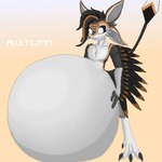 anthro belly big_belly biped black_hair feathers female hair huge_belly hyper hyper_belly overweight solo vore white_body a.u.tumn jasuni_warmvoice avali digital_media_(artwork) pixel_(artwork)