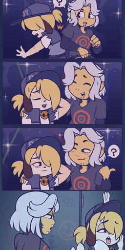 anal anal_penetration anthro anthro_penetrated backsack balls big_butt blonde_hair blush bodily_fluids butt butt_grab clothed clothing duo_focus femboy genitals group hair hand_on_butt hat headgear headwear humanoid_on_anthro male male/male male_penetrated male_penetrating male_penetrating_male one_eye_closed open_mouth penetration penile penile_penetration penis penis_in_ass question_mark sex sweat sweatdrop tongue tongue_out pkfirefawx marshall_(gafy) niko_(pkfirefawx) canid canine canis domestic_dog haplorhine humanoid mammal monkey primate 2022 absurd_res comic hi_res