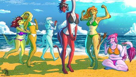 5_fingers 5_toes abs anthro beach bedroom_eyes belly biceps big_breasts bikini blonde_hair blue_body blue_eyes blue_hair blue_scales blue_sky book breasts brown_body brown_hair brown_scales claws cleavage cleavage_cutout clothed clothing curvy_figure cutout day detailed_background eating eating_food elbow_feathers eyelashes facial_horn feathered_tail feathers feet female fingers flexing flexing_bicep flexing_both_biceps food fruit gesture glistening glistening_arms glistening_belly glistening_body glistening_breasts glistening_legs glistening_scales glistening_tail green_bikini green_clothing green_eyes green_swimwear grey_bikini grey_clothing grey_swimwear group hair hair_bun hand_gesture head_spikes horn long_hair long_neck long_tail looking_at_viewer medium_breasts melon multicolored_body multicolored_scales muscular muscular_anthro muscular_arms muscular_female muscular_legs narrowed_eyes navel nipple_outline non-mammal_breasts non-mammal_navel nose_horn orange_hair outside pink_body pink_eyes pink_hair pink_scales plant polka_dot_bikini purple_bikini purple_clothing purple_eyes purple_swimwear reading reading_book red_body red_hair red_scales scales sea seaside seductive sitting skimpy skimpy_bikini sky slightly_chubby slightly_chubby_anthro slightly_chubby_female small_breasts smile snout spiked_tail spikes spikes_(anatomy) swimwear tail tan_body tan_scales text thick_thighs toe_claws toes two-piece_swimsuit two_tone_body two_tone_scales v_sign voluptuous voluptuous_anthro voluptuous_female water watermelon watermelon_slice wide_hipped_anthro wide_hipped_female wide_hips yellow_body yellow_eyes yellow_scales fuegosonic93 theriz_always_a_choice bridgette_(taac) isabella_(taac) josefine_(taac) tina_(taac) wendy_(taac) zara_(taac) ankylosaurian aquilops brachiosaurid brachiosaurus ceratopsian dinosaur dromaeosaurid feathered_dinosaur feathered_scalie macronarian marginocephalian megalosaurid megalosaurus nodosaurid nodosaurus ornithischian prehistoric_species reptile saurischian sauropod sauropodomorph scalie therizinosaurid therizinosaurus theropod thyreophoran utahraptor 16:9 2025 4k absurd_res artist_name digital_drawing_(artwork) digital_media_(artwork) hi_res watermark widescreen