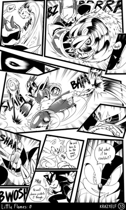 anthro attack big_nose chest_tuft clothing fight footwear giant_robot gloves group handwear machine male metal_claws quills_(anatomy) rolling shoes speech_bubble spin_dash text thought_bubble trio tuft krazyelf sega sonic_the_hedgehog_(series) shadow_the_hedgehog sonic_the_hedgehog badnik eulipotyphlan hedgehog mammal robot 3:5 absurd_res black_and_white comic english_text hi_res monochrome