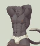 :| abs anthro biped blush bottomwear bottomwear_down briefs bulge clothed clothing front_view hands_behind_head kemono low-riding male melanistic muscular muscular_anthro muscular_male navel nipples pants pants_down partially_clothed pecs pose raised_arm solo standing tighty_whities topless underwear white_briefs white_clothing white_underwear moki_(artist) felid mammal pantherine pinup