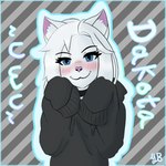 anthro blue_eyes blush choker clothing femboy hair hoodie jewelry male necklace oversized_clothing oversized_hoodie oversized_topwear simple_background sleeves_past_wrists solo topwear white_body white_hair yeetboi420z dakota_(yeetboi420z) domestic_cat felid feline felis mammal 1:1 hi_res