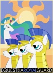 female feral group horn male poster poster_template princess propaganda royalty sun equestria-election friendship_is_magic hasbro my_little_pony princess_celestia_(mlp) royal_guard_(mlp) equid equine horse mammal pony hi_res