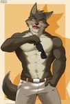 anthro belt border bottomwear clothed clothing eyewear fur hand_in_pocket male male_anthro muscular muscular_anthro muscular_male open_mouth pants pockets shadow simple_background solo sunglasses topless topless_anthro topless_male white_border seandemon dreamworks the_bad_guys mr._wolf_(the_bad_guys) canid canine canis mammal wolf 2022 hi_res watermark