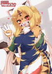 5_fingers anthro asian_clothing blonde_hair blush breasts brown_body brown_fur chest_tuft chinese_clothing chinese_dress claws clothed clothing dress east_asian_clothing female female_anthro finger_claws fingers fluffy fur hair heart_symbol inner_ear_fluff kemono multicolored_body multicolored_fur multicolored_tail open_mouth orange_body orange_fur pawpads pupils red_eyes slit_pupils solo tail text tongue tuft white_body white_fur horokusa0519 tora-chan_(horokusa) felid mammal pantherine tiger 2023 absurd_res digital_media_(artwork) hi_res portrait three-quarter_portrait