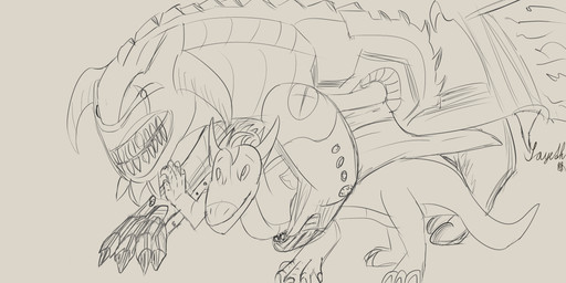 ambiguous_gender cuddling cybernetic_arm cybernetic_eye cybernetic_head cybernetic_limb cybernetic_wing cybernetics hug machine size_difference teeth_showing sayeth doom_(series) doom_the_dark_ages european_mythology id_software microsoft mythology ayliith serrat cyberdragon_(doom) dragon mythological_creature mythological_scalie scalie western_dragon 2:1 hi_res sketch