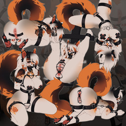 all_fours alternative_fashion anthro anus ball_gag bdsm big_butt breasts butt butt_ring chastity_belt chastity_device cuff_(restraint) emo female gag gagged genitals goth grey_background hands_behind_back harness heel_pad legs_up looking_at_viewer looking_back lying muzzle_(object) muzzled nude nude_anthro nude_female on_front pasties pawpads paws presenting presenting_anus presenting_hindquarters presenting_vulva rear_view restrained restraints simple_background solo spread_vulva spreading straps submissive submissive_anthro submissive_female tape thick_thighs vulva vulva_spreading_tape wide_hips wire_basket_muzzle yeehaw_goth canid canine fox mammal 1:1 hi_res