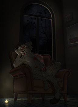 anthro blood bodily_fluids erection fur grey_body grey_fur male markings solo spots spotted_body spotted_fur text wounded pawprincess milo_(depressedlgbtkiwi) felid feline mammal pantherine snow_leopard absurd_res english_text hi_res