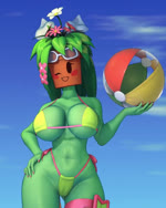 3d_(artwork) 4:5 animated ball beach_ball beady_eyes big_breasts big_butt black_eyes blaster_master blush blush_stickers breasts butt clothing colored_nails digital_media_(artwork) elemental_creature elemental_humanoid eyewear eyewear_on_head female flora_fauna flower flower_hair for_a_head goggles goggles_on_head green_body green_clothing green_hair green_swimwear hair hand_on_hip humanoid inflatable kanna_(blaster_master) katsu_sn leaf leaf_hair looking_at_viewer nails navel no_sound object_head one_eye_closed open_mouth open_smile pink_nails plant plant_hair plant_humanoid plant_pot potted_plant pseudo_hair short_playtime smile solo swimwear tail tailed_humanoid thick_thighs webm wide_hips wink winking_at_viewer