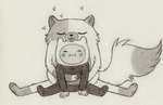 ambiguous_gender anthro blush clothed clothing duo fur simple_background tail toddler tongue white_body white_fur young lynxfurr adventure_time cartoon_network cake_the_cat finn_the_human domestic_cat felid feline felis human mammal graphite_(artwork) hi_res traditional_media_(artwork)