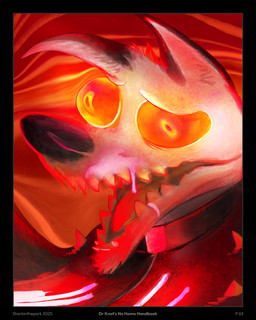 black_border black_clothing black_shirt black_topwear bodily_fluids border clothing cum cum_on_face genital_fluids male orange_eyes priest psychedelic sharp_teeth shirt solo spikes teeth topwear sharkinthepark rowel_(sharkinthepark) canid canine fox mammal 2025 4:5 absurd_res comic hi_res