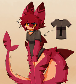 4_fingers anthro arm_markings arm_tuft blue_pupils bodily_fluids clothing clothing_pull collar covering covering_self cute_fangs elbow_tuft emanata embarrassed eye_through_hair eyebrow_through_hair eyebrows facial_markings facial_tuft fangs fin fingers fluffy fluffy_tail fur fur_markings furgonomics gills glistening glistening_body hair head_fin head_markings leg_markings leg_tuft looking_at_viewer male markings multicolored_eyes orange_body orange_eyes orange_fur pattern_clothing pattern_shirt pattern_topwear pointy_ears pupils red_body red_eyes red_fin red_fur red_hair shark_tail shirt shirt_pull simple_background solo standing striped_clothing striped_ears striped_shirt striped_topwear stripes sweat sweatdrop tail tail_markings tail_tuft teeth topwear topwear_pull translucent translucent_hair tuft yellow_sclera gaogomon gaogomon_(oc) aquatic fish furred_kobold furred_scalie furred_shark hybrid kobold scalie shark 2025 absurd_res hi_res