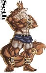 anthro biped male muscular muscular_anthro muscular_male muscular_thighs simple_background solo standing white_background guzu_kuo puzzle_and_dragons set_(puzzle_and_dragons) canid canine canis jackal mammal 2021 colored hi_res signature