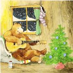 1981 1:1 5_fingers 5_toes acoustic_guitar ambiguous_gender anthro beady_eyes bear beverage black_nose brown_bear brown_body brown_fur casual_nudity christmas christmas_ornament christmas_tree clothing coffee coffee_cup coffee_mug container crossed_legs cup curtains evergreen_tree feet fingers fur green_curtains guitar happy holidays hollow_tree legwear mammal musical_instrument nude painting_(artwork) pattern_clothing pine_tree pink_tongue plant plucked_string_instrument purple_clothing sitting smile snow solo stephen_gammell stockings string_instrument striped_clothing stripes tasteful_nudity toes tongue traditional_media_(artwork) tree ursine wall_(structure) watercolor_(artwork) white_clothing window wood wood_wall