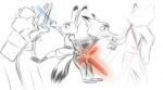 2017 anthro black_and_white blue_lightsaber canid canine clothed clothing crossguard crossguard_lightsaber disney female fight flat_chested fox fur gokhan16 group hi_res holding_object holding_weapon judy_hopps kylo_ren lagomorph leporid lightsaber line_art male mammal melee_weapon monochrome nick_wilde rabbit red_fox red_lightsaber rey_(star_wars) simple_background star_wars topwear true_fox weapon zootopia
