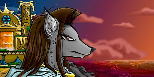ambiguous_gender anthro fur hair long_hair sea sky solo sunset water sellon plutan canid canine canis mammal wolf 2015 digital_media_(artwork)