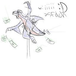 ambiguous_gender dancing feral money open_mouth pole pole_dancing solo stripper tipping unknown_artist nintendo pokemon gabite generation_4_pokemon pokemon_(species) 1:1