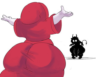 big_butt big_penis butt clothing duo genitals horn huge_butt huge_penis male nude penis robe robe_only shadowy_figure spade_tail summoning summoning_circle tail thick_thighs rustycat anon cyex_(dellinger) demon human mammal hi_res