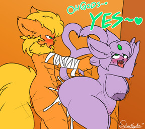 abs against_surface against_wall ahegao animal_genitalia animal_penis anthro areola arm_wraps balls bandage bandaged_arm big_balls big_breasts big_butt big_penis blonde_hair blush bodily_fluids breasts butt canine_genitalia canine_penis cum cum_in_vagina cum_inflation cum_inside dominant dominant_male duo ear_piercing ear_ring excessive_cum excessive_genital_fluids eye_roll female from_behind_position fur genital_fluids genitals hair heart_tail huge_balls huge_penis inflation knot knotted_penis long_hair looking_pleasured male male/female moan nipples non-mammal_nipples orange_body orange_fur penetration penile penile_penetration penis penis_in_vagina piercing ponytail pulling_hair purple_body purple_fur ring_piercing saliva sex simple_background sweat tail text thick_thighs touching_hair tuft vaginal vaginal_penetration wraps silverfancyarts nintendo pokemon blaze_solarblade_(silverfancyarts) jade_crystalheart_(silverfancyarts) eeveelution espeon flareon generation_1_pokemon generation_2_pokemon pokemon_(species) 2025 digital_drawing_(artwork) digital_media_(artwork) english_text flat_colors hi_res