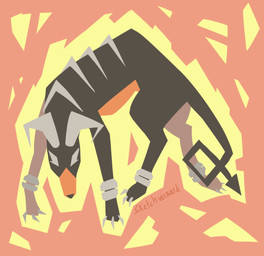 3_toes ambiguous_gender belly black_body bone claws feet feral fire front_view horn hunched_over multicolored_body orange_belly pointed_tail solo spade_tail stylized tail toes two_tone_body white_eyes thrussywizard nintendo pokemon canid canine generation_2_pokemon houndoom mammal pokemon_(species) lineless