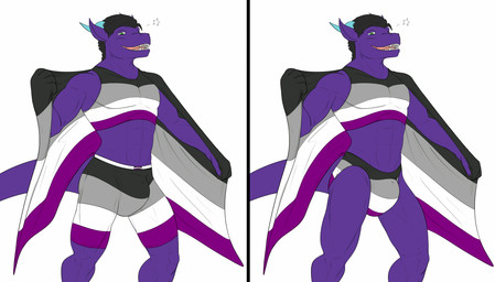 aegosexual_pride_colors anthro asexual_pride_colors balls big_balls big_bulge big_penis big_tail bottomwear bulge clothed clothing crop_top cuddling detailed_bulge flag flag_(object) genitals hand_on_hip holding_flag holding_object huge_balls huge_bulge huge_penis lgbt_pride male midriff midriff_top panties penis pouch_(anatomy) pride_color_clothing pride_color_flag pride_color_topwear pride_color_underwear pride_colors revealing_outfit seductive shirt shorts skimpy solo star_symbol tail tight_bottomwear tight_bulges tight_clothing tight_shorts tight_underwear topwear underwear conditional_dnp samagthrav2 mythology samagthra dragon mythological_creature mythological_scalie scalie absurd_res hi_res
