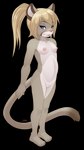 anthro areola bald_crotch barefoot biped blonde_hair blue_eyes blush breasts brown_nose countershade_face countershade_torso countershading dipstick_tail feet female female_anthro fur genitals hair innie_pussy long_hair long_tail looking_at_viewer markings navel nipples nude nude_anthro nude_female plantigrade ponytail pose pussy simple_background small_breasts solo standing tail tail_markings tan_body tan_fur text three-quarter_view transparent_background young young_anthro b-ern sierra_(pumapaws) cougar felid feline mammal absurd_res alpha_channel artist_name digital_media_(artwork) english_text full-length_portrait hi_res portrait shaded simple_shading