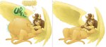 after_vore anthro belly big_belly breasts brown_hair burping digestion duo female fur hair lying on_back overweight text vore weight_gain wings yellow_body yellow_fur grindavikbydaylight nightmarebros mythology felid mammal mythological_creature mythological_sphinx 2021 hi_res