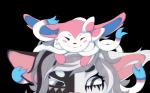 :3 anthro black_body black_fur blush fluffy fur genetic_chimerism happy pink_body pink_fur ribbons smile white_body white_fur takahiroreta nintendo pokemon anu_and_syl domestic_cat eeveelution felid feline felis generation_6_pokemon maine_coon mammal pokemon_(species) sylveon 16:10 absurd_res alpha_channel hi_res widescreen