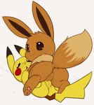 2018 anus butt cleft_tail digital_media_(artwork) duo eevee female female/female feral feral_on_feral generation_1_pokemon genitals kekitopu nintendo pikachu pokemon pokemon_(species) presenting presenting_hindquarters presenting_pussy pussy pussy_stacking sex simple_background tail tribadism vaginal