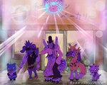 anthro dancing disco_ball group horn kerchief male spacesuit mas_square bandai_namco digimon digimon_ghost_game canid canine digimon_(species) doumon espimon gammamon humanoid kuzuhamon mammal renamon hi_res