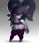 2018 alternative_fashion belly big_butt black_hair breasts butt claws clothing cute_fangs fangs female forastero goth hair hi_res humanoid humanoid_pointy_ears league_of_legends medium_breasts nails navel noxus_poppy_(lol) overweight overweight_female poppy_(lol) pubes red_eyes riot_games short_stack slightly_chubby solo teeth tencent thick_thighs torn_clothing wide_hips yordle