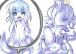 anthro blush costume_transformation female monster_girl_(genre) navel nipples purple_mouth purple_tongue sharp_teeth solo teeth tongue transformation young tsfmimi scylla 2020 absurd_res colored hi_res