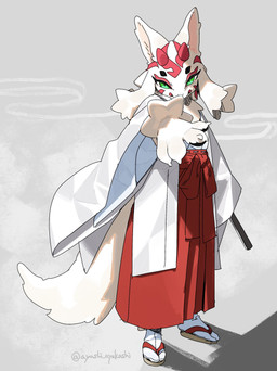 anthro biped bottomwear claws clothed clothed_anthro clothed_female clothing female fingers front_view fully_clothed fully_clothed_anthro fully_clothed_female fur horn looking_at_viewer simple_background solo standing tail topwear kame_3 canid canine fox mammal 2026 absurd_res digital_drawing_(artwork) digital_media_(artwork) hi_res