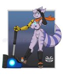 anthro blue_eyes breasts clothing cybernetic_arm cybernetic_limb ear_piercing ear_ring female footwear fur genitals gloves hair hammer handwear mostly_nude nipples piercing pose pussy ring_piercing scarf shoes solo striped_body striped_fur stripes tools weapon stogiegoatarts ratchet_and_clank sony_corporation sony_interactive_entertainment rivet_(ratchet_and_clank) lombax mammal digital_media_(artwork) pinup