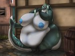 anthro areola barrel belly big_areola big_belly big_breasts blue_areola blue_nipples breasts claws curvy_figure day deep_navel detailed_background digitigrade drying drying_hair ears_up female finger_claws green_body green_claws green_hair hair hand_on_hair huge_belly huge_breasts huge_thighs light long_hair long_tail medieval monotone_hair morbidly_obese morbidly_obese_anthro morbidly_obese_female multicolored_body navel nipples non-mammal_breasts non-mammal_nipples nude obese obese_anthro obese_female outside overweight overweight_anthro overweight_female puddle shark_tail solo standing sunlight tail thick_arms thick_tail thick_thighs toe_claws two_tone_body water_puddle wet white_body wide_hips window yellow_eyes biglovealicia mythology trisha_(forgeworks) aquatic_dragon dragon fish hybrid mammal marine mythological_creature mythological_scalie procyonid raccoon scalie shark 2018 digital_drawing_(artwork) digital_media_(artwork) full-length_portrait lighting portrait shaded signature soft_shading