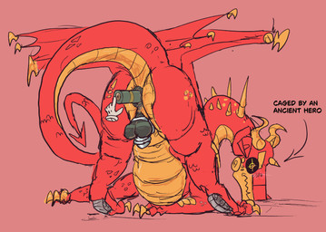 anal anal_penetration blush butt chastity_cage chastity_device directional_arrow feral feral_penetrated gun machine male object_in_ass penetration ranged_weapon red_background red_body red_scales scales shell_(projectile) simple_background solo text weapon woodhouse3d enter_the_gungeon mythology high_dragun animate_inanimate dragon living_gun living_machine living_ranged_weapon living_weapon mythological_creature mythological_scalie scalie absurd_res english_text hi_res