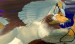 anthro barbel_(anatomy) black_beak_tip blush breasts brown_body brown_ears brown_feathers chest_tuft eyelashes feather_hair feathers featureless_breasts female hair horn inner_ear_fluff looking_at_viewer lying navel non-mammal_breasts orange_eyes pseudo_hair scuted_arms scuted_tail scutes simple_background smile smiling_at_viewer solo tail tuft white_body white_ears white_feathers white_hair mighty-whydah mythology eva_(ozawk) accipitrid accipitriform avian bird dragon eastern_dragon egyptian_vulture hybrid mythological_creature mythological_scalie old_world_vulture scalie vulture 2024