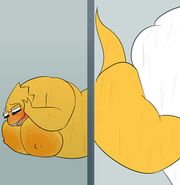 anthro anthro_on_anthro anthro_penetrated anthro_penetrating anthro_penetrating_anthro belly belly_squish blush bodily_fluids duo eyewear female female_penetrated glasses male male/female male_penetrating male_penetrating_female obese obese_anthro obese_female obese_male overweight overweight_anthro overweight_female overweight_male penetration scales sex squish stuck sweat yellow_body yellow_scales oxkingky undertale_(series) alphys asgore_dreemurr reptile scalie 2026