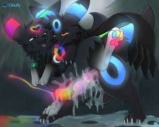 abdominal_bulge amber_eyes balls big_balls big_penis bioluminescence bioluminescent_markings bioluminescent_penis blep blue_markings bodily_fluids claws colored_cum crescent_(shape) cum cum_in_vagina cum_inflation cum_inside cum_on_balls cum_on_ground cum_pool cum_pooling duo excessive_cum excessive_genital_fluids feral from_behind_position genital_fluids genitals gloves_(marking) glowing glowing_genitalia glowing_penis grabbing_from_behind grass half-closed_eyes heart_(marking) herm herm/male huge_balls huge_penis inflation intersex intersex/male jewelry leg_markings light looking_at_another looking_pleasured male maleherm markings moonlight multicolored_markings multicolored_pawpads multicolored_penis narrowed_eyes necklace night open_mouth pawpads paws penetration penis plant rainbow_cum rainbow_markings rainbow_pawpads rainbow_penis red_eyes scarf sex socks_(marking) tongue tongue_out tree unusual_bodily_fluids unusual_cum unusual_genital_fluids vaginal vaginal_penetration cloufy nintendo pokemon eclipse_the_alpha_umbreon eeveelution generation_2_pokemon pokemon_(species) umbreon hi_res