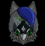 alternative_fashion anthro blue_hair cybergoth ear_piercing emo_haircut fur gas_mask glowing goth green_eyes hair looking_at_viewer male mask piercing simple_background solo transparent_background guffs canid canine canis mammal wolf cyber_(disambiguation) 2017 alpha_channel