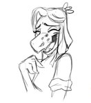 anthro eyelashes eyes_closed female fingers hair laugh open_mouth open_smile short_hair smile snout solo bybuckett cavemanon_studios snoot_game bianca_(bybuckett) fan_character dinosaur prehistoric_species reptile scalie 2024 black_and_white monochrome sketch