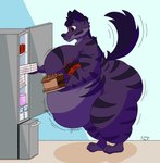 anthro appliance belly beverage big_belly big_breasts big_butt breasts butt cake dessert female food fridge holding_food holding_object kitchen_appliance obese obese_anthro obese_female onomatopoeia overweight overweight_anthro overweight_female pizza soda solo sound_effects text thick_thighs fen_flab obsidian_(obsidianyeen) hyena mammal hi_res