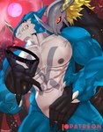 abs anthro big_pecs blush duo horn male male/male pecs ring vein veiny_muscles nekogaki0324 bandai_namco digimon blackwargreymon digimon_(species) exveemon absurd_res hi_res