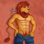 abs anthro clothed clothing looking_at_viewer male open_bottomwear open_clothing partially_clothed side_view solo topless topless_male jace_apollo disney the_lion_guard the_lion_king kion_(the_lion_guard) felid lion mammal pantherine 1:1 absurd_res hi_res